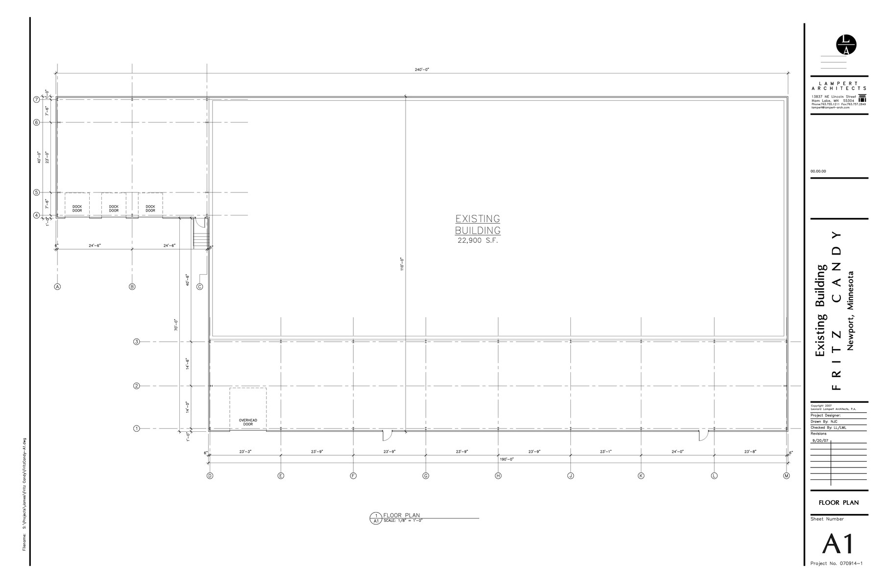Architect's floor plan of 785 20th Street, Newport MN — 22,900 SF building, Lampert Architects Sheet A1